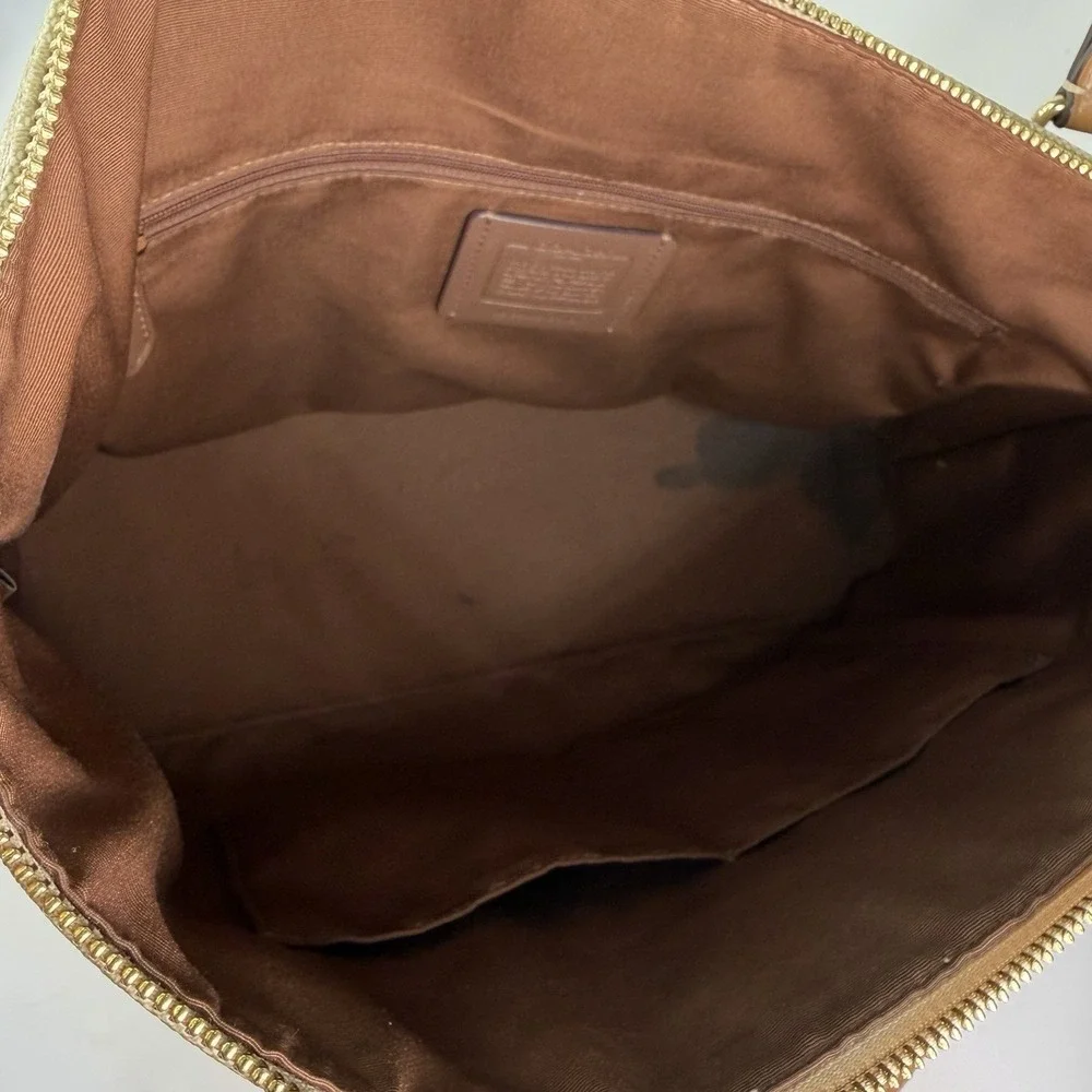 AUTHENTIC Coach Gallery Tote Signature Lt Khaki Chalk Saddle Top Zip Shoulder